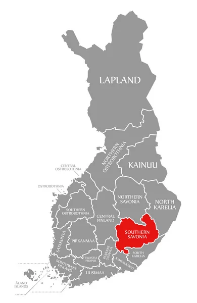 Southern Savonia red highlighted in map of Finland — ストック写真