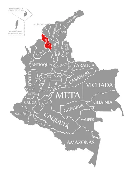 Sucre red highlighted in map of Colombia — 图库照片