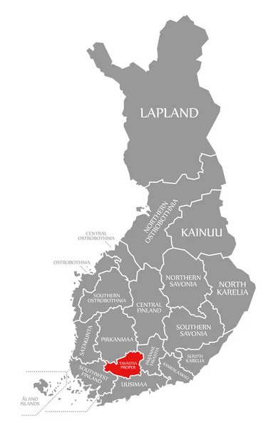 Tavastia Goed rood gemarkeerd op kaart van Finland — Stockfoto