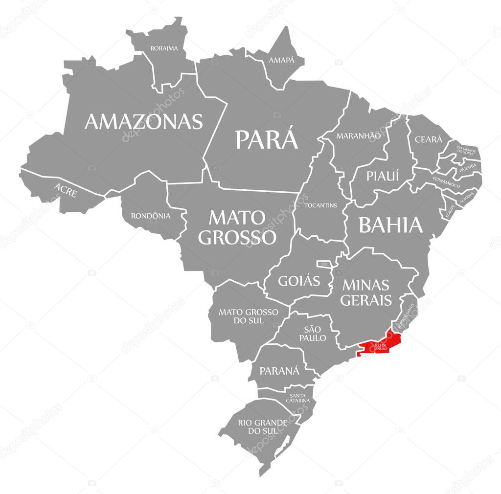 Rio de Janeiro red highlighted in map of Brazil