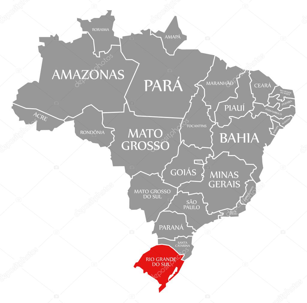 Rio Grande do Sul red highlighted in map of Brazil