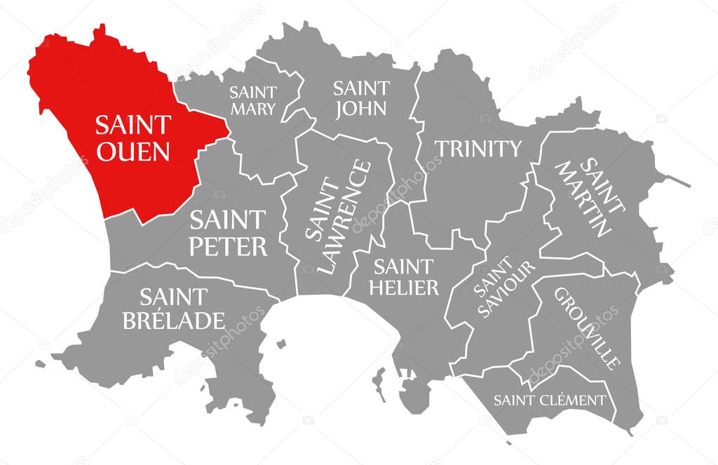Saint Ouen red highlighted in map of Jersey