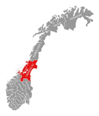 Norveç haritasında Trondelag kırmızısı vurgulandı
