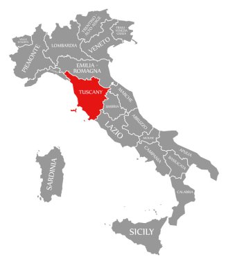 İtalya haritasında Toskana kırmızısı vurgulandı