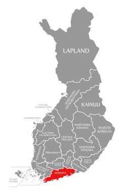 Finlandiya haritasında Uusimaa kırmızısı vurgulandı