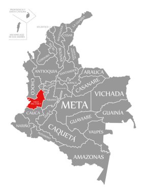 Kolombiya haritasında Valle del Cauca kırmızısı vurgulandı