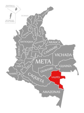 Kolombiya haritasında Vaupes kırmızısı vurgulandı