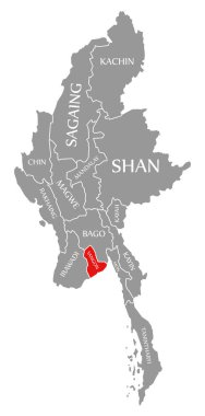 Myanmar haritasında Yangon kırmızısı vurgulandı