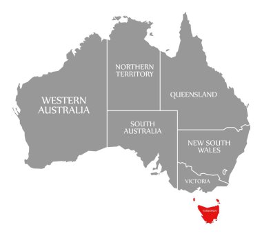 Avustralya haritasında Tazmanya kırmızısı vurgulandı