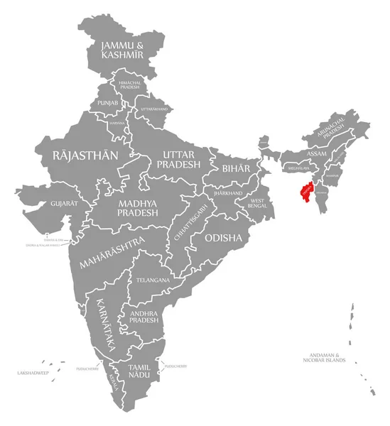 Tripura rojo resaltado en el mapa de India — Foto de Stock