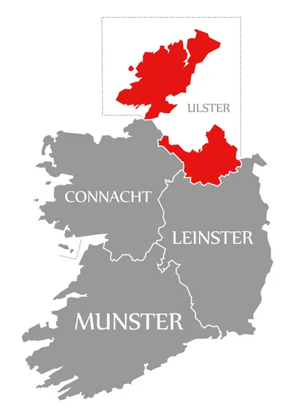 Ulster czerwony zaznaczony na mapie Irlandii — Zdjęcie stockowe