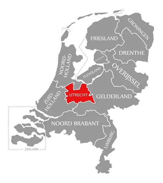 Utrecht vermelho destaque no mapa de Holanda — Fotografia de Stock