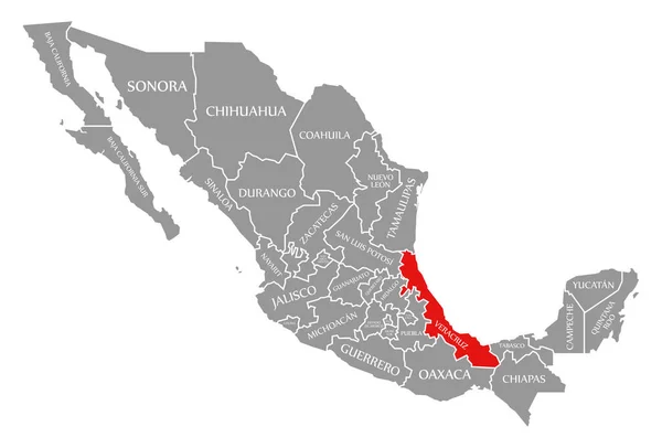Veracruz rojo resaltado en el mapa de México —  Fotos de Stock