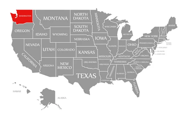 Washington rojo resaltado en el mapa de los Estados Unidos de América — Foto de Stock