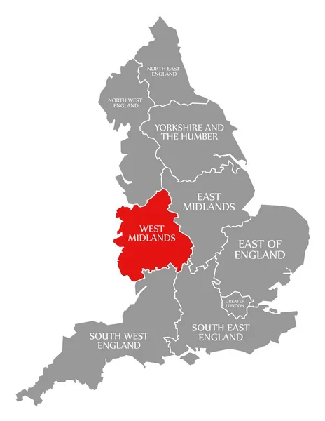 West Midlands rood gemarkeerd in kaart van Engeland Verenigd Koninkrijk — Stockfoto