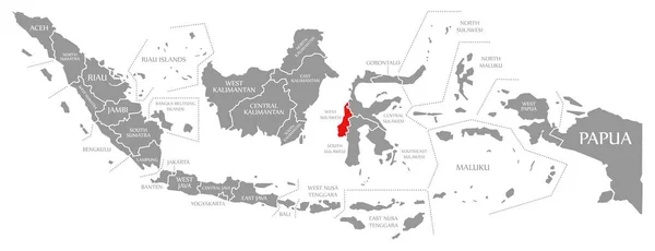 West Sulawesi rosso evidenziato nella mappa di Indonesia — Foto Stock