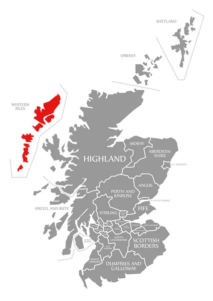 Western Isles rojo resaltado en el mapa de Escocia Reino Unido — Foto de Stock