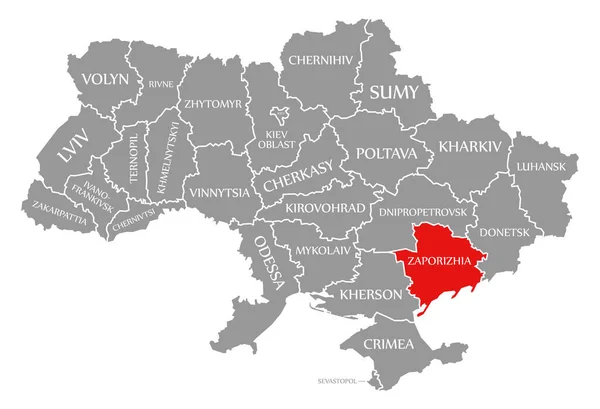 Zaporizhia red highlighted in map of the Ukraine — 图库照片