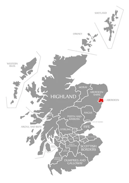 Aberdeen rojo resaltado en el mapa de Escocia Reino Unido — Foto de Stock