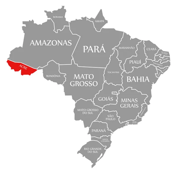 Acre red highlighted in map of Brazil — Stock Photo, Image