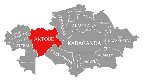Vermelho de Aktobe destacado no mapa de Cazaquistão — Fotografia de Stock