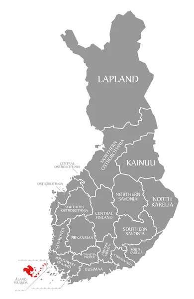 Aland Islands red highlighted in map of Finland — Stockfoto