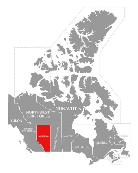 Червоний колір Альберти виділений на карті Канади. — стокове фото