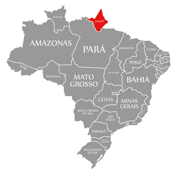 Красный цвет Амапы выделен на карте Бразилии — стоковое фото