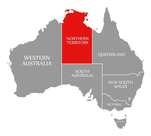 Avustralya haritasında Kuzey Bölgesi kırmızısı vurgulandı — Stok fotoğraf