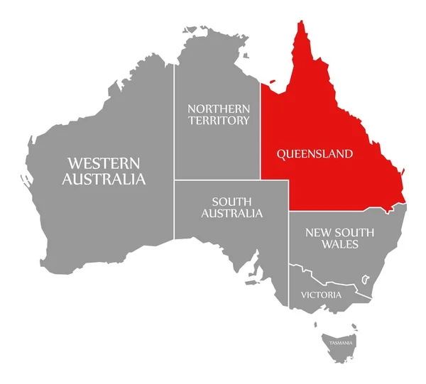 Queensland rot hervorgehoben in der karte von australien — Stockfoto