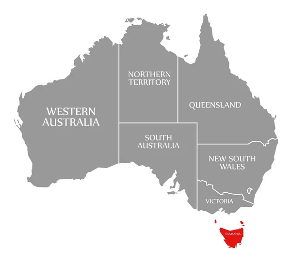 Tasmania piros kiemelte a térképen Ausztrália — Stock Fotó