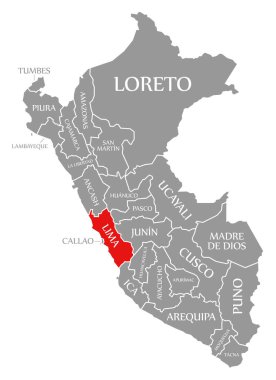 Peru haritasında Lima kırmızısı vurgulandı