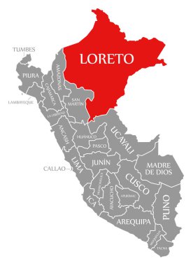 Peru haritasında Loreto kırmızısı vurgulandı