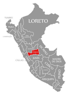 Peru haritasında Pasco kırmızısı vurgulandı