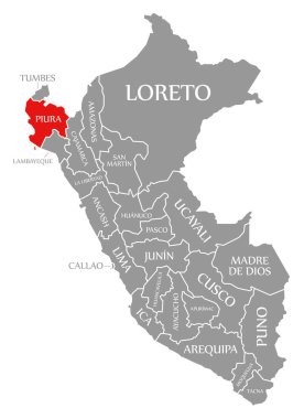 Peru haritasında piura kırmızısı vurgulandı