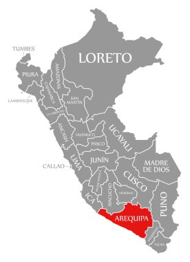 Arequipa red highlighted in map of Peru clipart