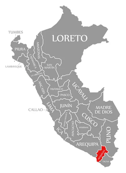 Moquegua rojo resaltado en el mapa de Perú — Foto de Stock