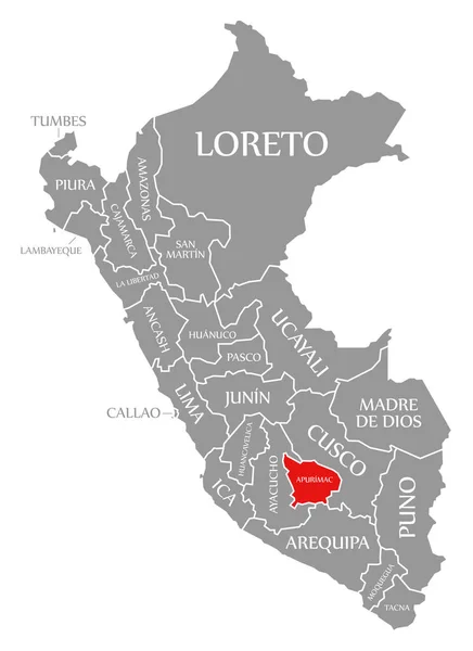 Apurimac rojo resaltado en el mapa de Perú — Foto de Stock