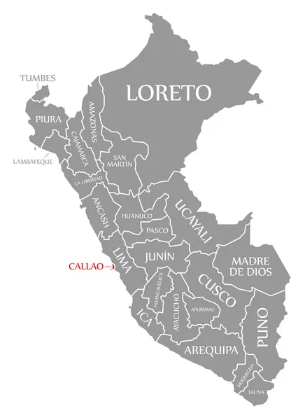 Callao rojo resaltado en el mapa de Perú — Foto de Stock