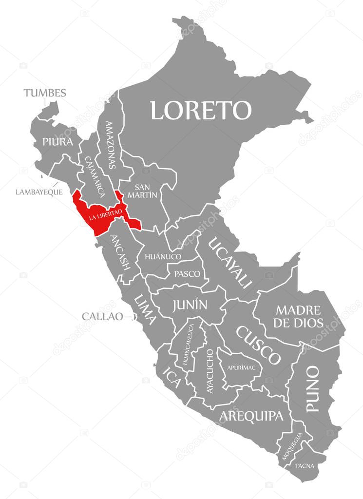 La Libertad red highlighted in map of Peru