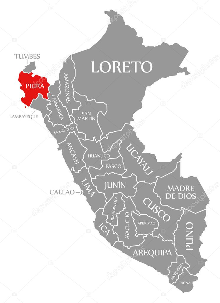 Piura red highlighted in map of Peru