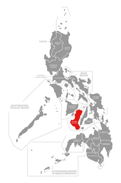 Красный цвет острова Негрос на карте Филиппин — стоковое фото