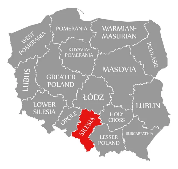 Schlesien rød fremhævet på kort over Polen - Stock-foto