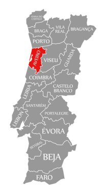 Portekiz haritasında Aveiro kırmızısı vurgulandı