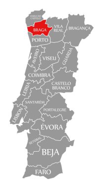 Portekiz haritasında Braga kırmızısı vurgulandı