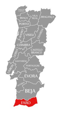 Portekiz haritasında Faro kırmızısı vurgulandı