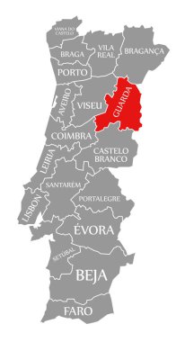 Portekiz haritasında Guarda kırmızısı vurgulandı