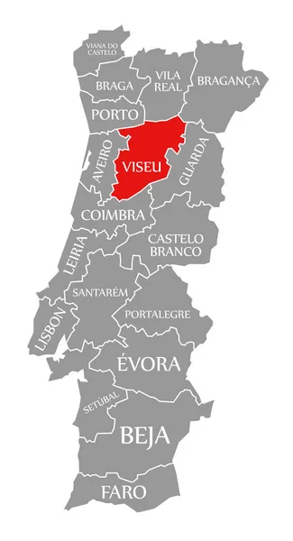 Viseu rojo resaltado en el mapa de Portugal —  Fotos de Stock