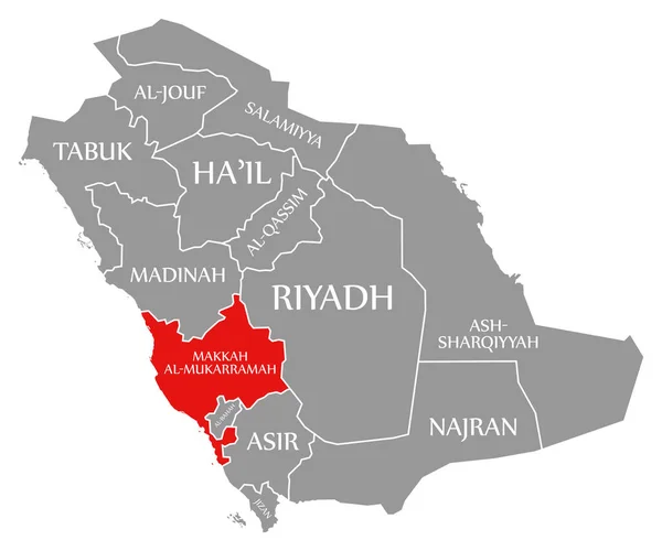 Makkah Al-Mukarramah rood gemarkeerd op kaart van Saoedi-Arabië — Stockfoto