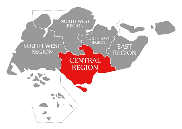 Região Central vermelho destaque no mapa de Singapura — Fotografia de Stock